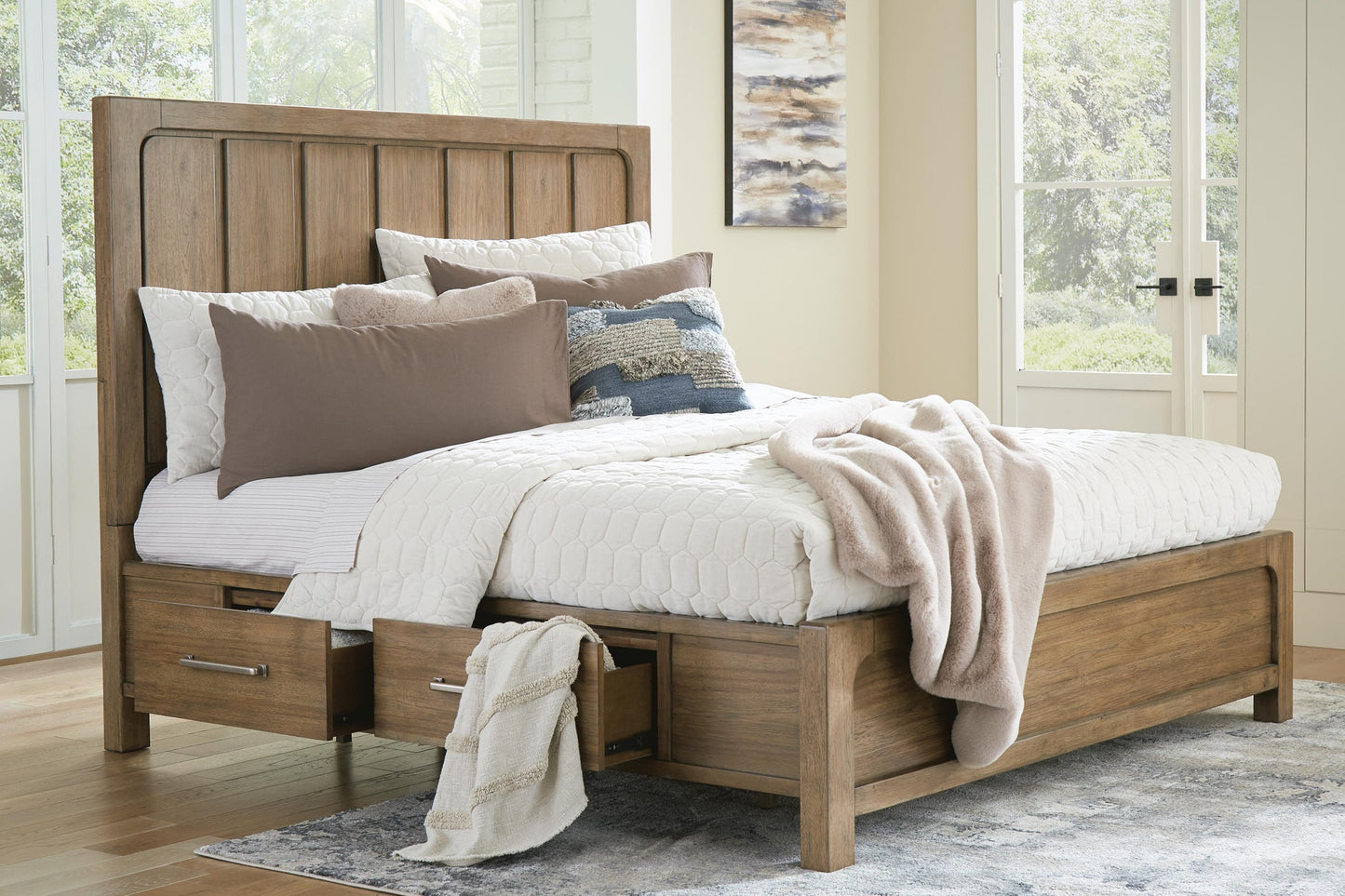 Cabalynn California  Panel Bed With Storage With Mirrored Dresser, Chest And Nightstand