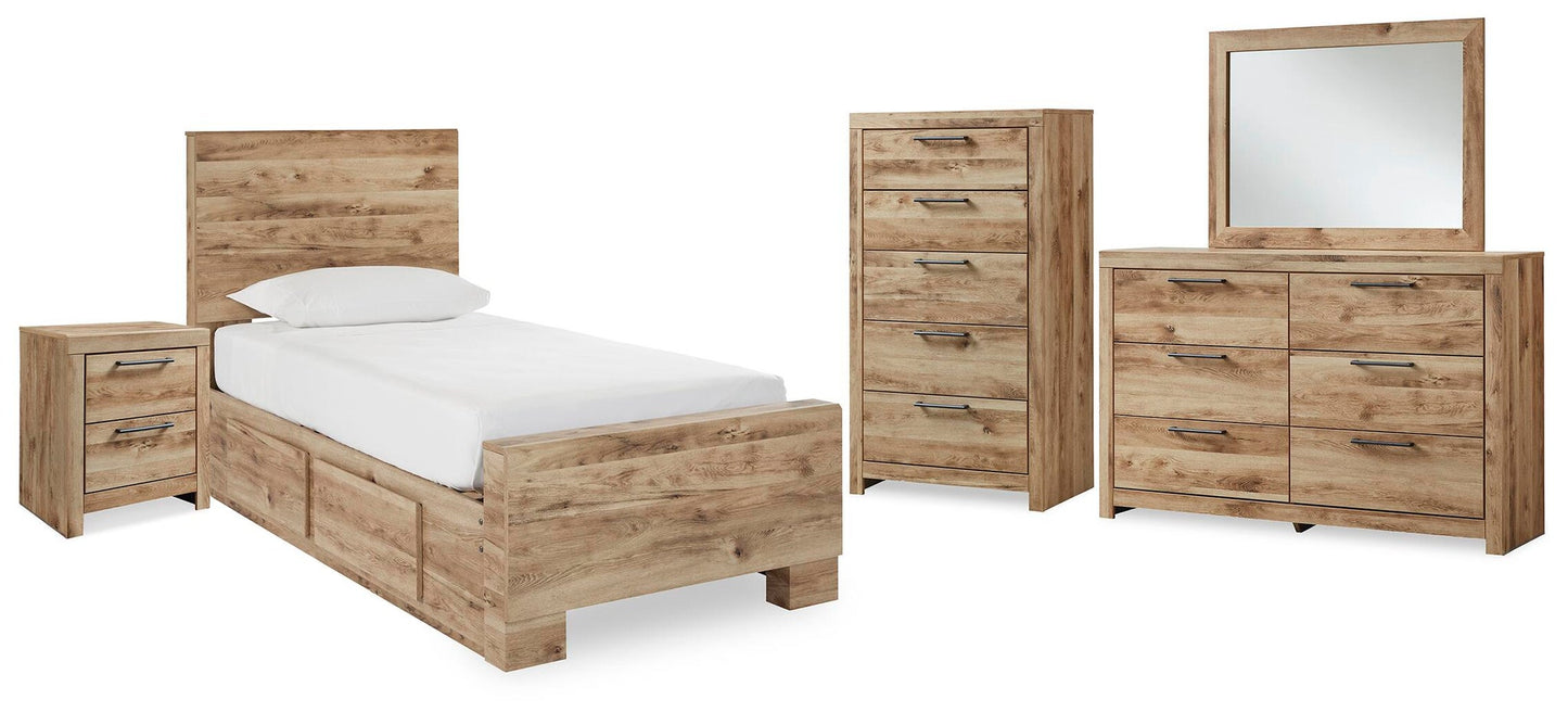 Hyanna  Panel Bed With 2 Side Storage, Dresser, Mirror, Chest And Nightstand