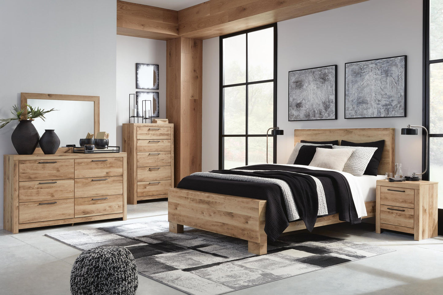 Hyanna  Panel Bed, Dresser, Mirror, Chest And Nightstand
