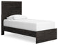 Cama de panel Belachime con cómoda de espejo y mesita de noche