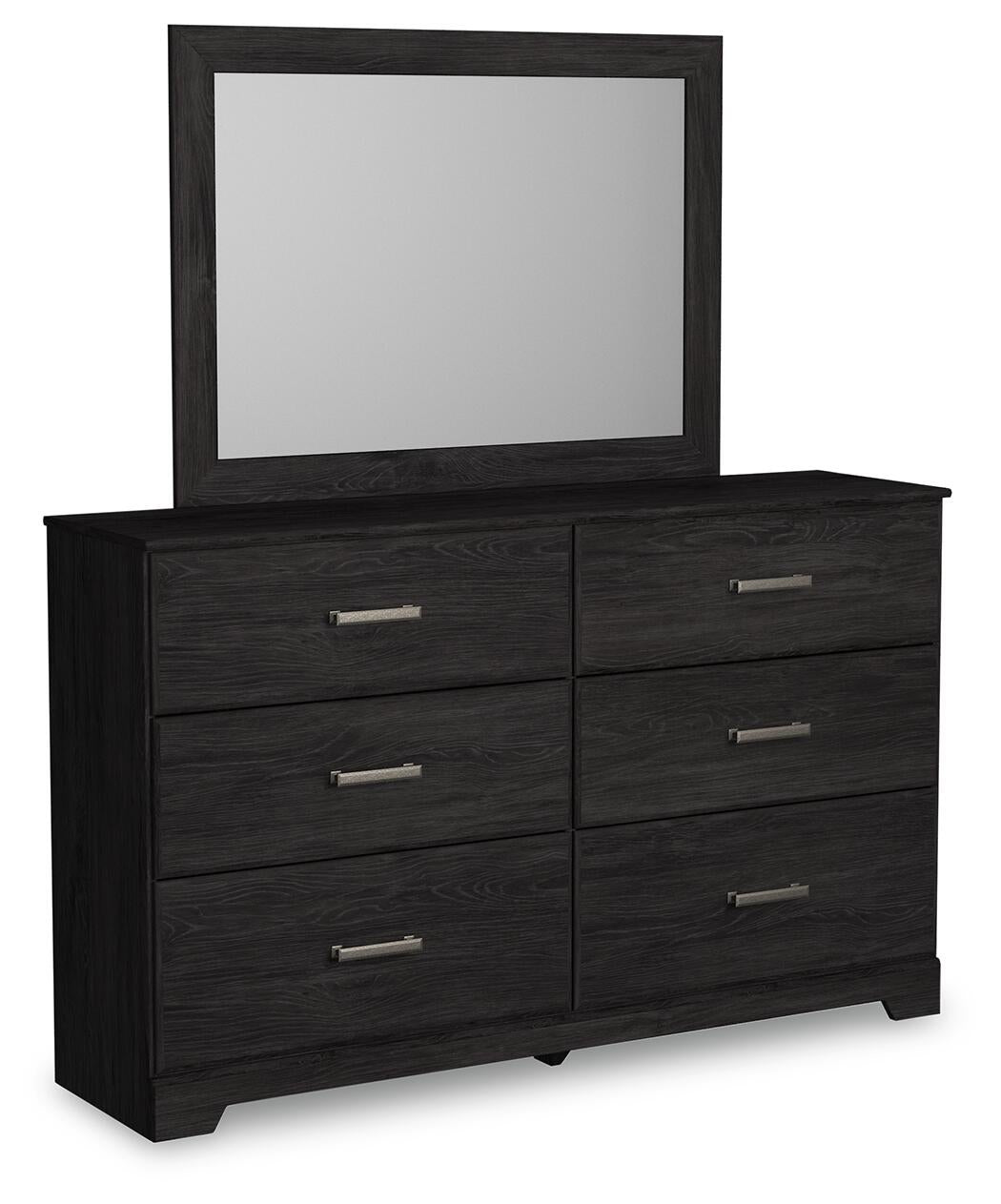 Cama de panel Belachime con cómoda de espejo y mesita de noche