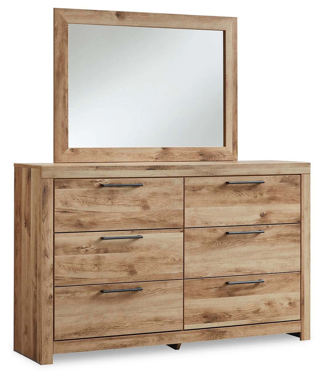 Cama Hyanna con almacenaje en el panel, cómoda y espejo