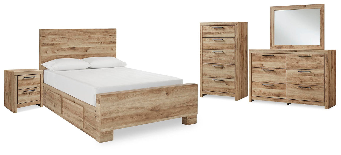 Hyanna  Panel Bed With 1 Side Storage, Dresser, Mirror, Chest And Nightstand