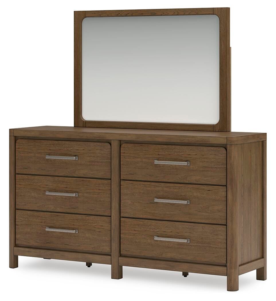 Cabalynn California  Upholstered Bed With Mirrored Dresser And Nightstand
