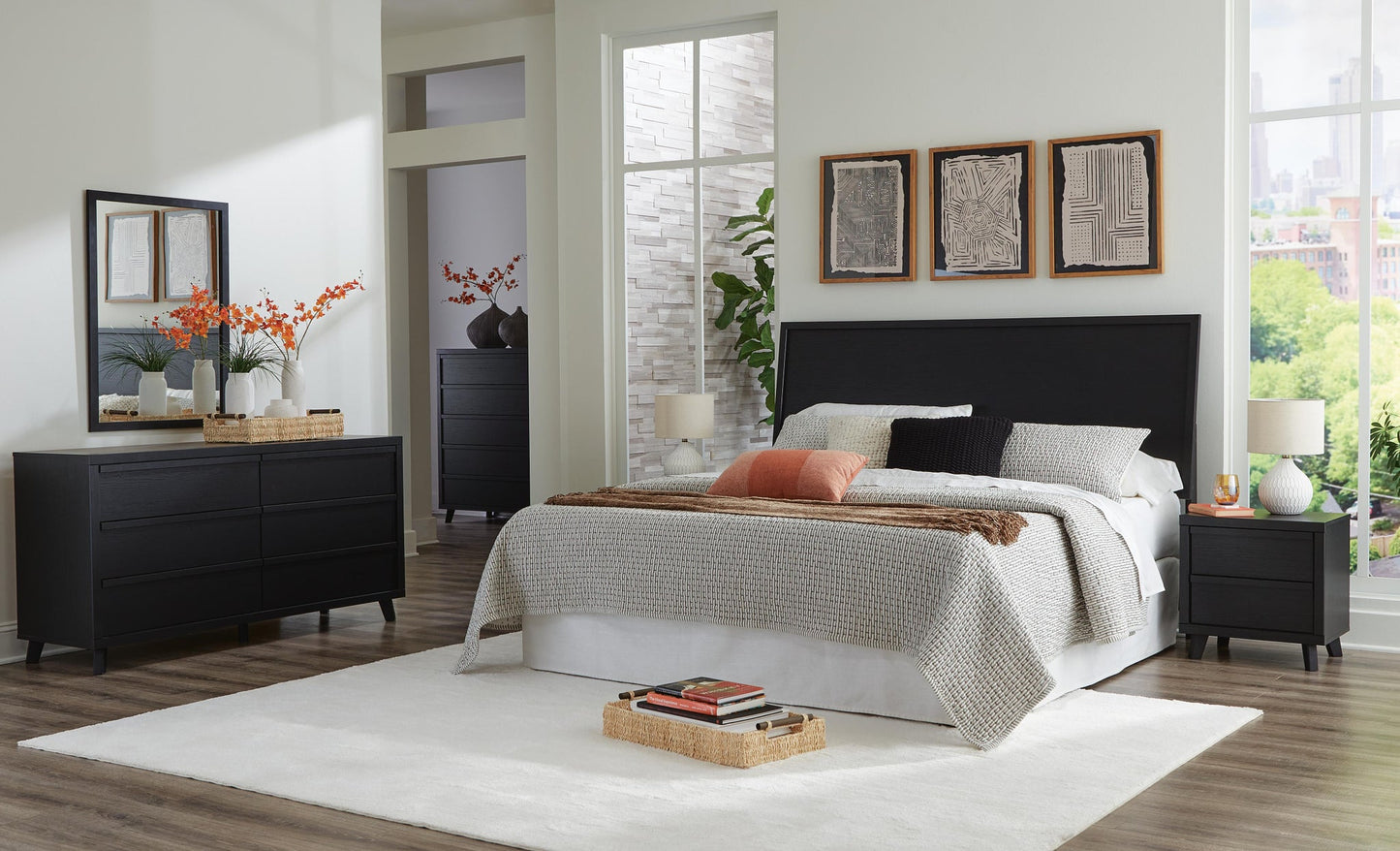 Danziar  Panel Headboard, Dresser, Mirror And Nightstand