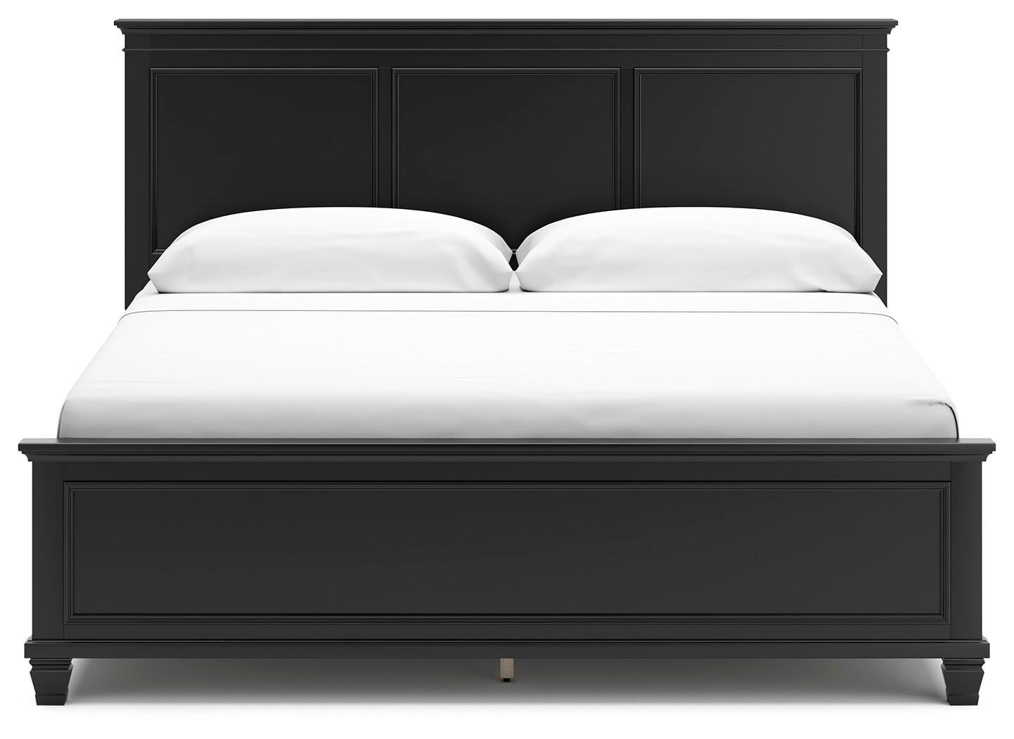Cama con paneles Lanolee con tocador con espejo y mesita de noche
