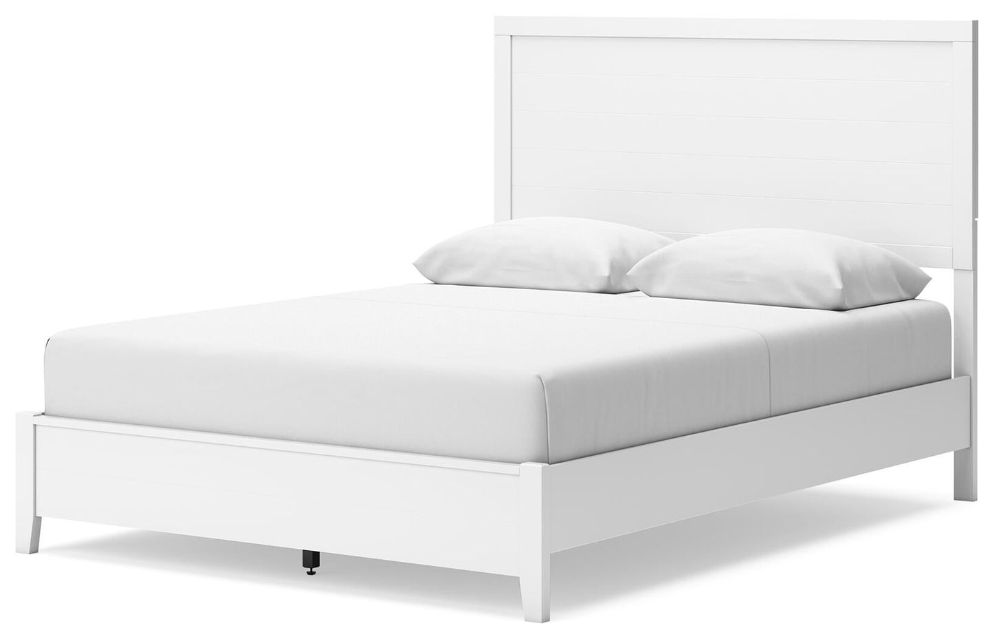 Cama con paneles, cómoda, espejo, cajonera y mesita de noche Binterglen