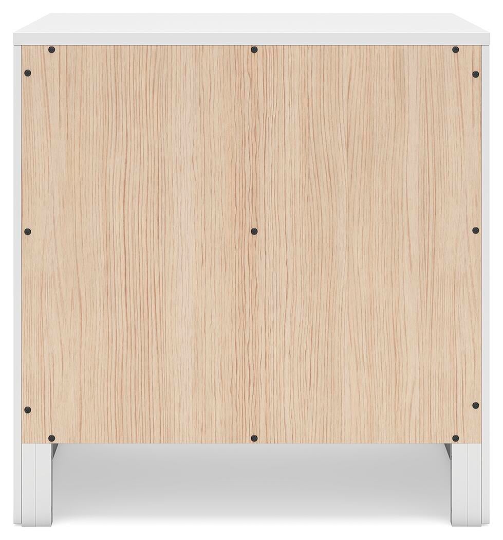 Cama con paneles, cómoda, espejo, cajonera y mesita de noche Binterglen