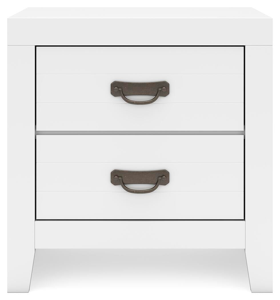 Cama con paneles, cómoda con espejo y mesita de noche Binterglen