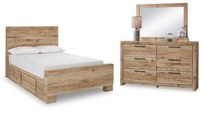 Cama de panel Hyanna con almacenamiento y tocador con espejo