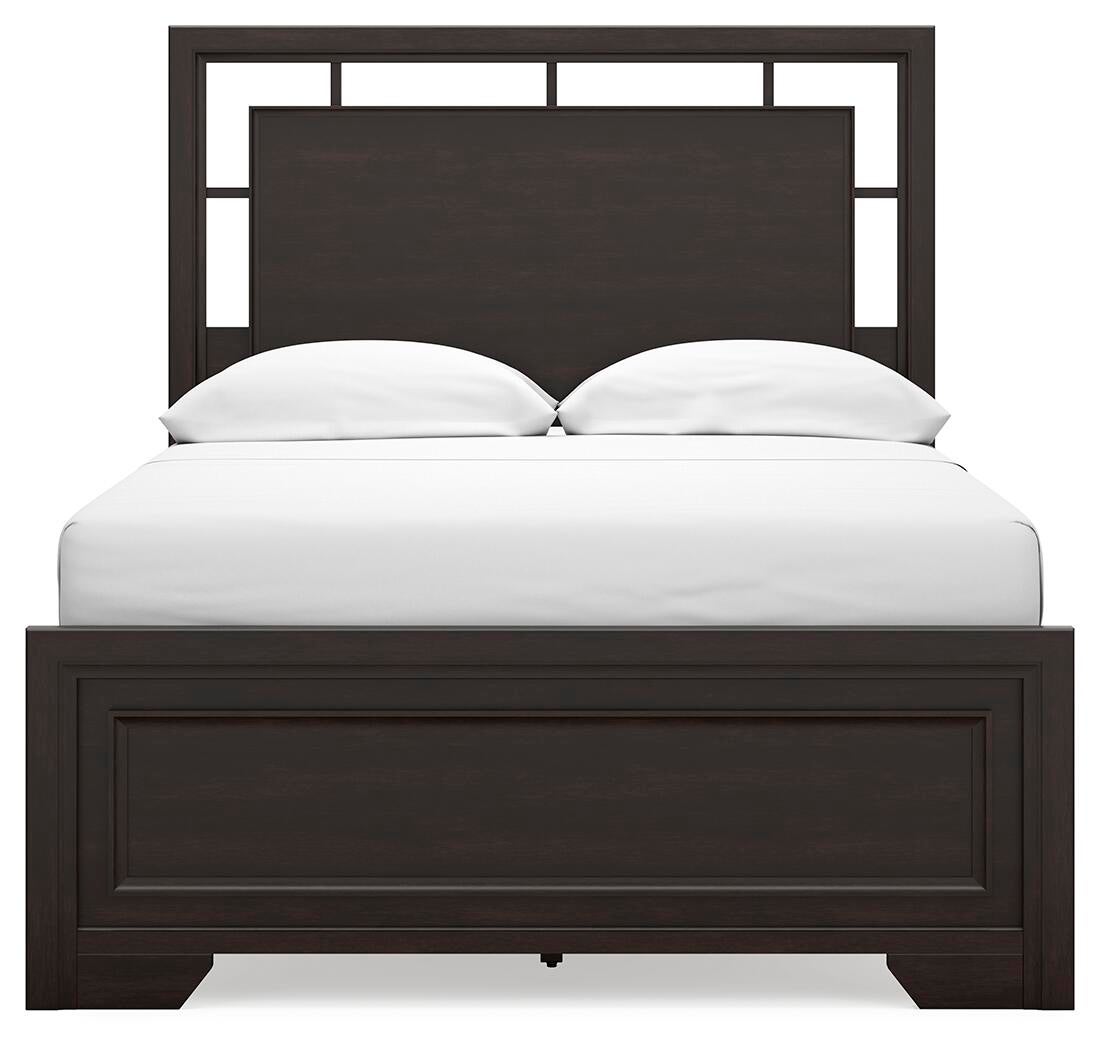 Cama con paneles Covetown con cómoda con espejo