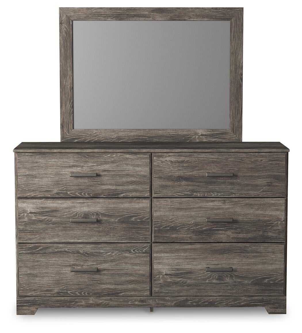Cama con panel, tocador, espejo, cómoda y mesita de noche Ralinksi