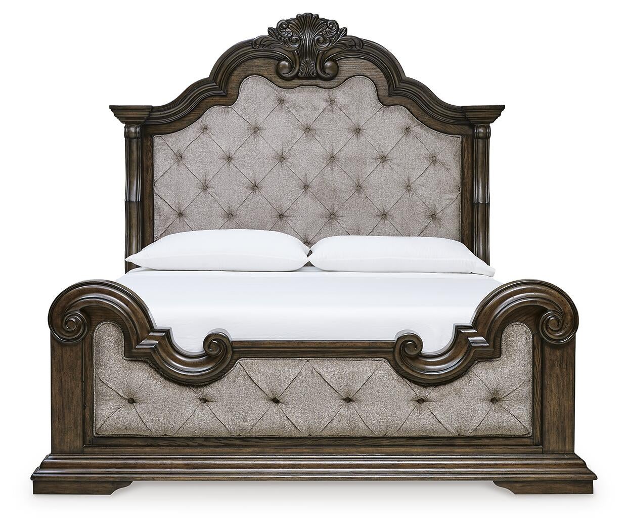 Cama tapizada Maylee con tocador con espejo
