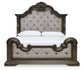 Cama tapizada Maylee con tocador con espejo
