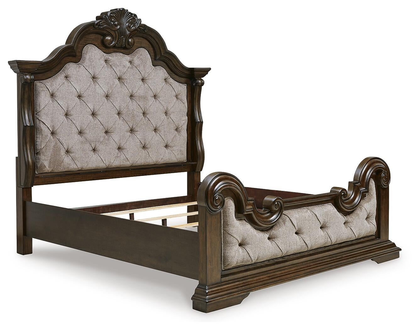 Cama tapizada Maylee con tocador con espejo
