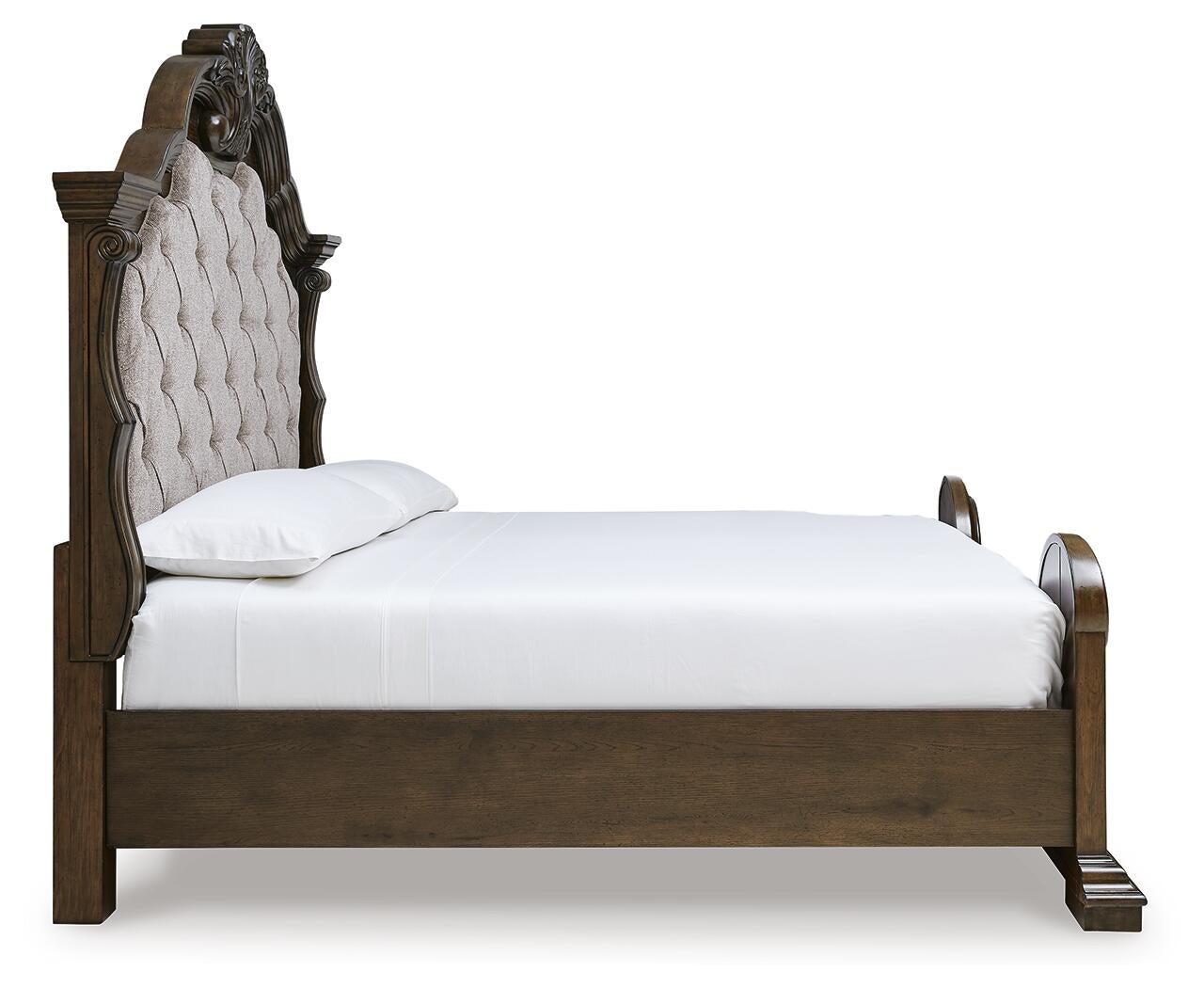 Cama tapizada Maylee con tocador con espejo