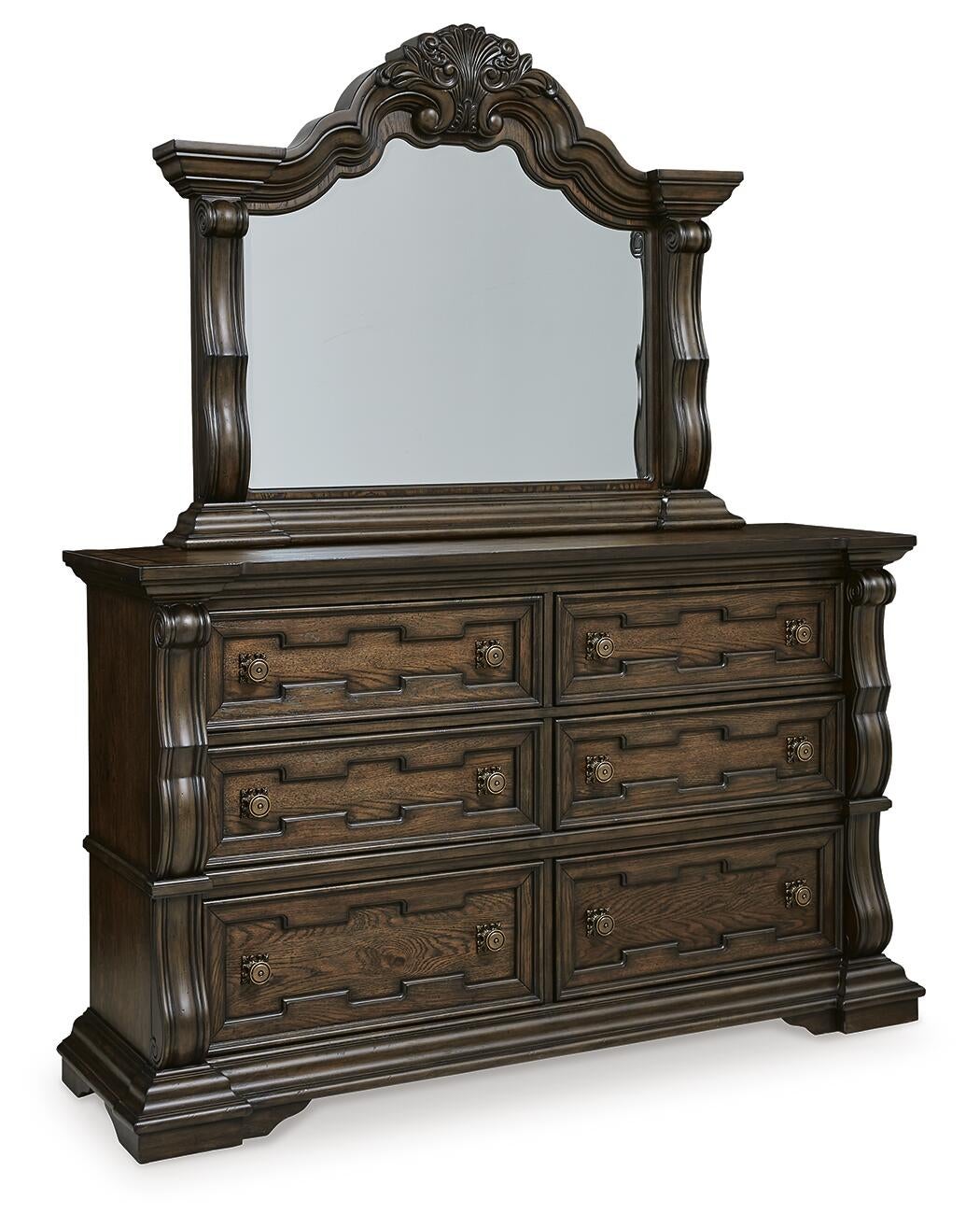 Maylee California  Upholstered Bed With Mirrored Dresser And Nightstand