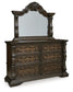 Maylee California  Upholstered Bed With Mirrored Dresser And Nightstand