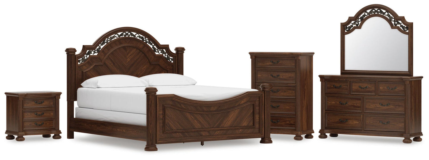 Lavinton California  Poster Bed, Dresser, Mirror, Chest And Nightstand