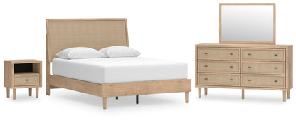 Cama con paneles Cielden con tocador con espejo y mesita de noche