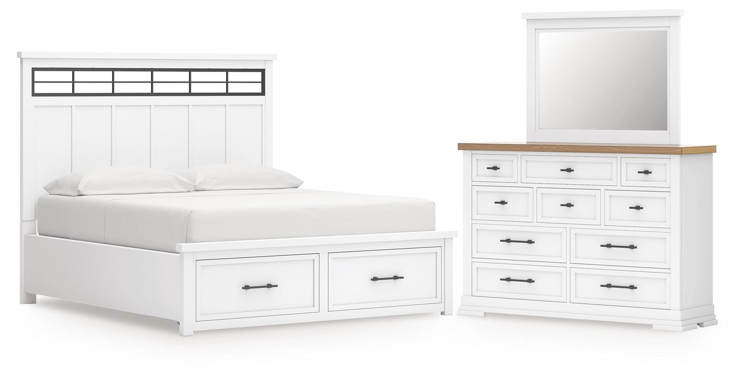 Cama con almacenaje, cómoda y espejo Ashbryn California