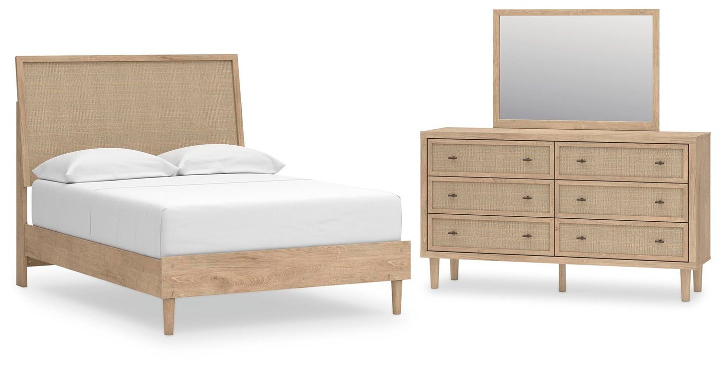 Cielden  Panel Bed With Mirrored Dresser