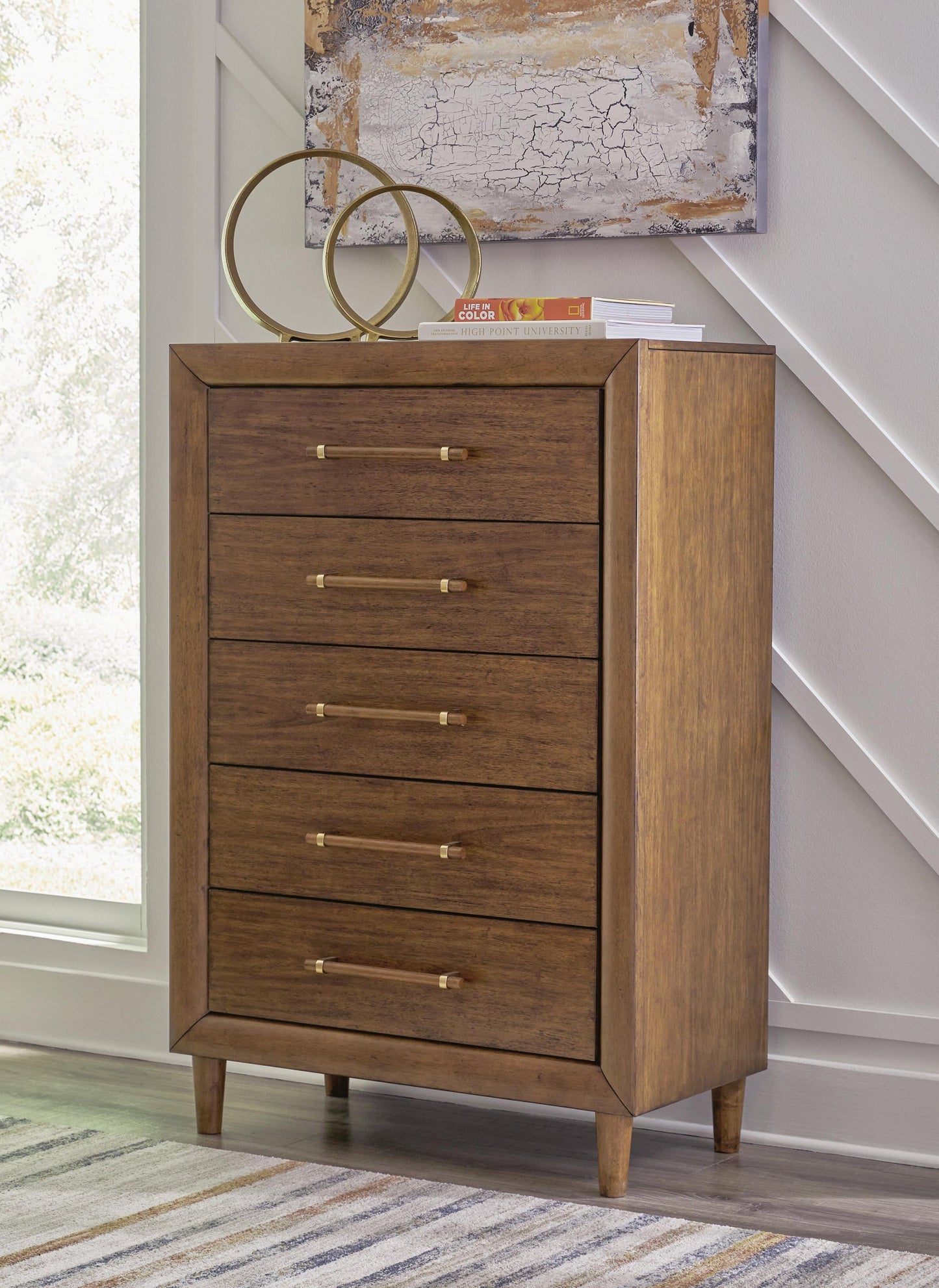 Lyncott California  Upholstered Bed, Dresser, Mirror, Chest And Nightstand