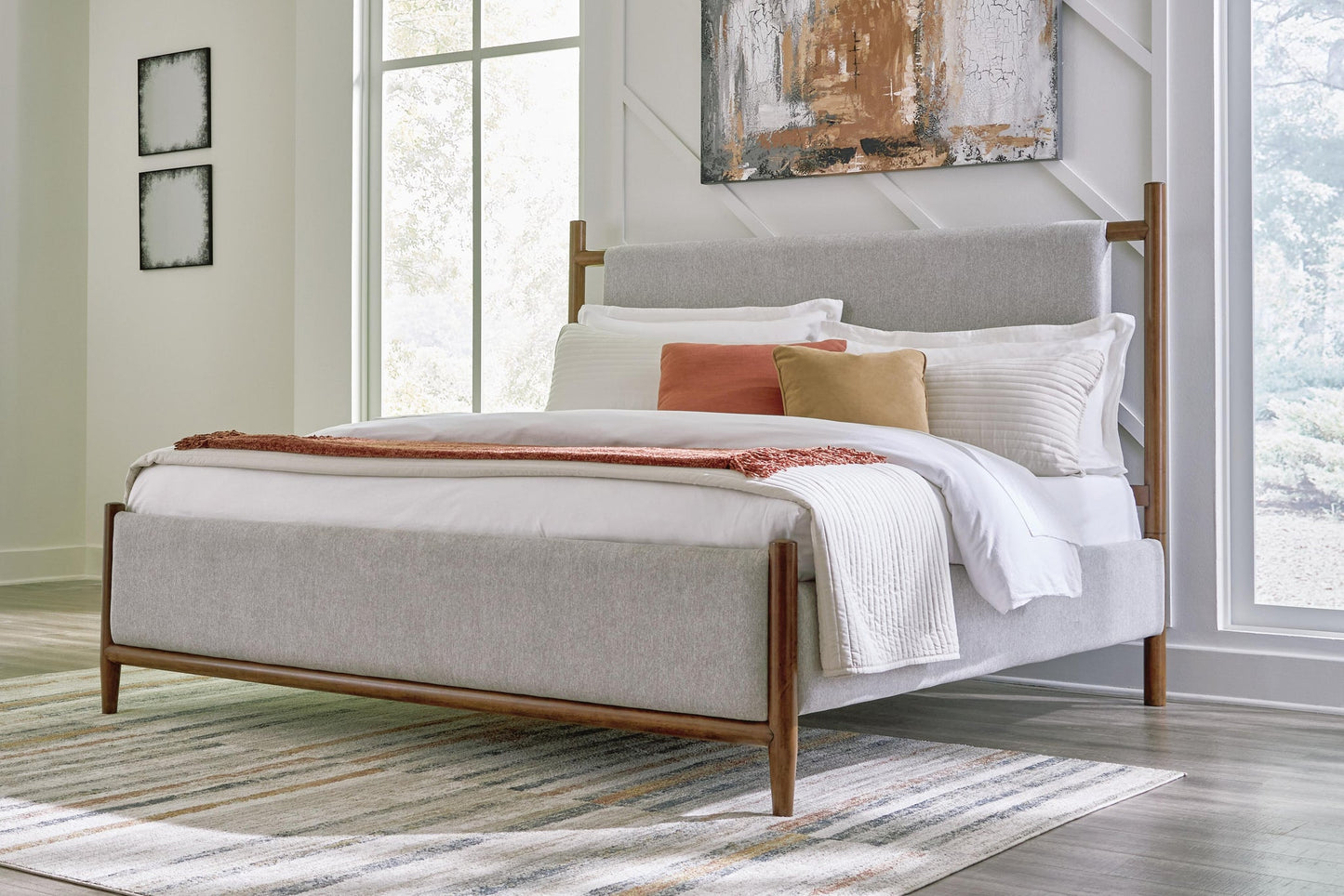 Lyncott California  Upholstered Bed, Dresser, Mirror, Chest And Nightstand