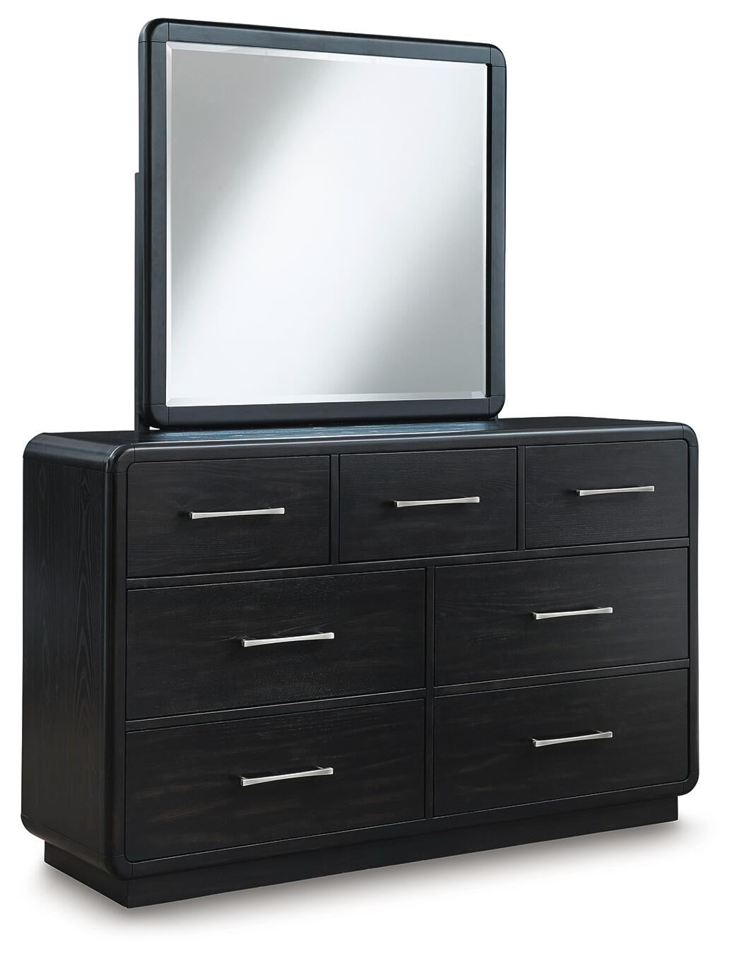 Rowanbeck California  Upholstered Panel Bed, Dresser, Mirror, Chest And Nightstand