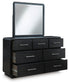 Rowanbeck California  Upholstered Panel Bed, Dresser, Mirror, Chest And Nightstand
