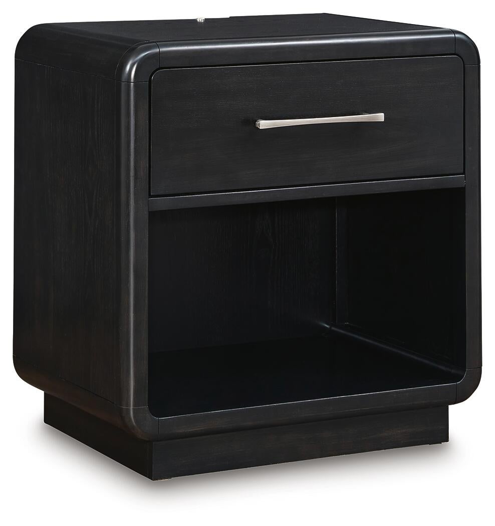 Rowanbeck California  Upholstered Panel Bed, Dresser, Mirror, Chest And Nightstand
