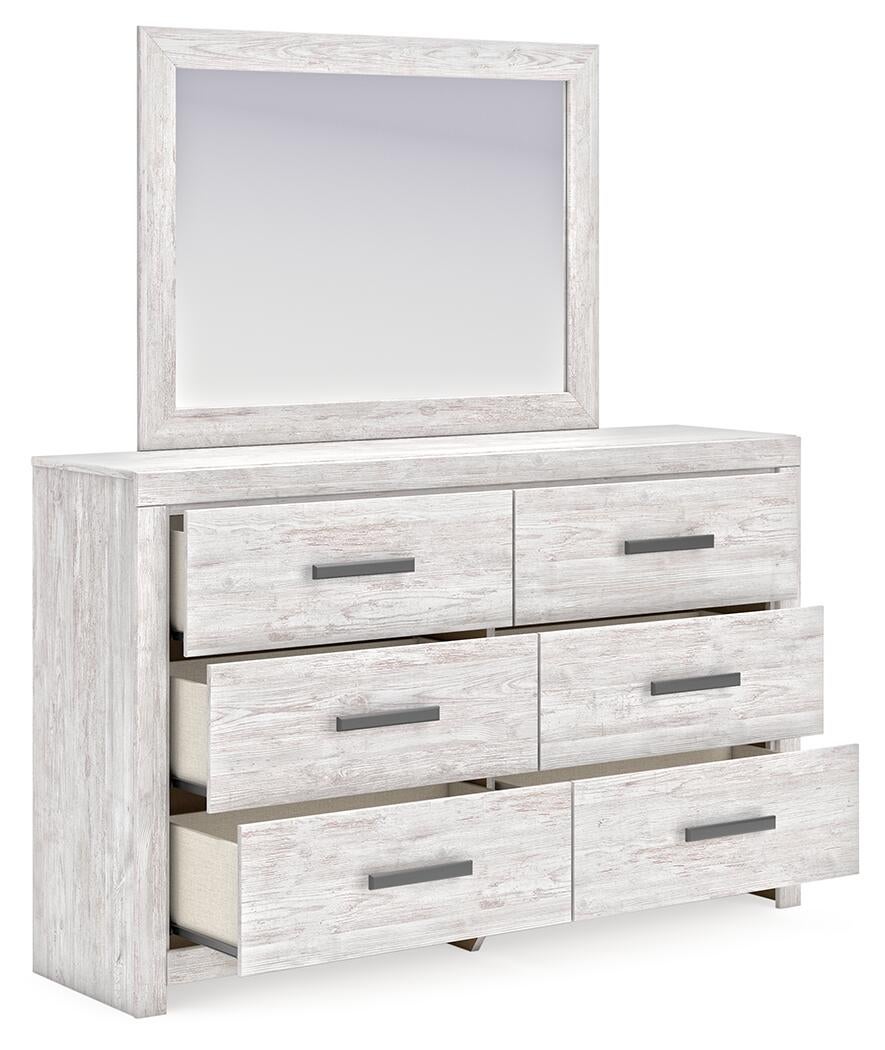 Cama de panel Cayboni con cómoda con espejo