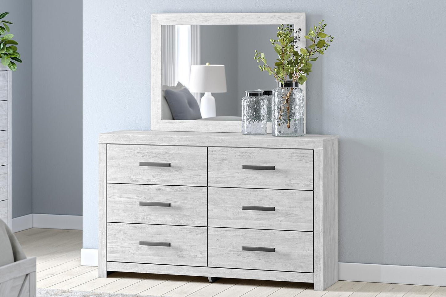 Cama de panel Cayboni con cómoda con espejo