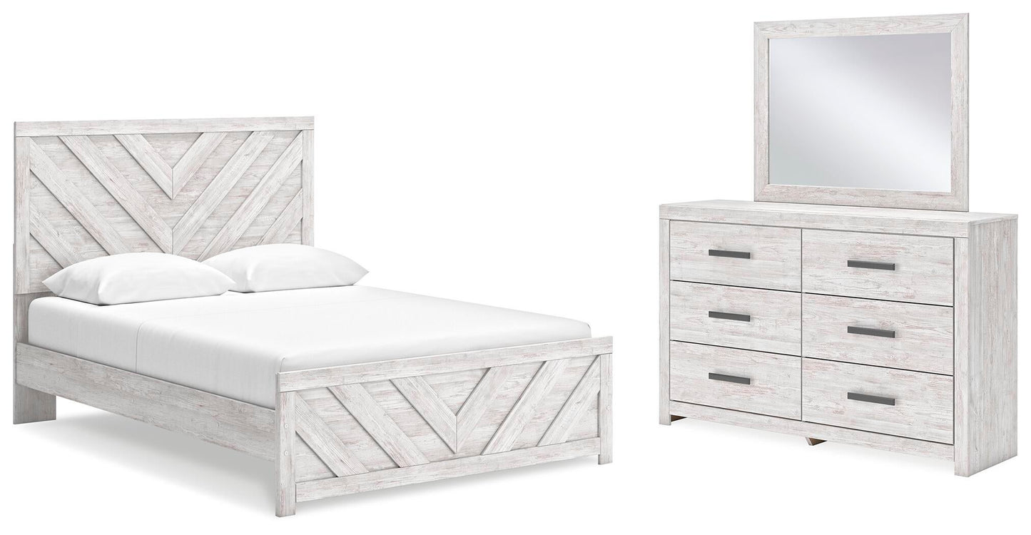 Cama de panel Cayboni con cómoda con espejo