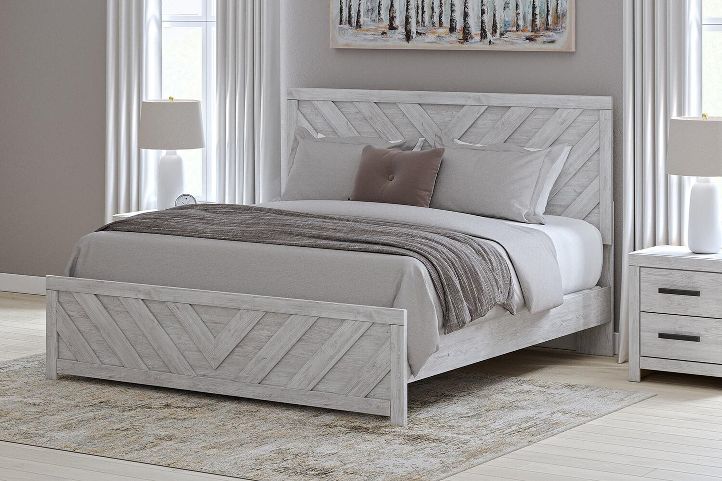 Cama de panel Cayboni con cómoda con espejo
