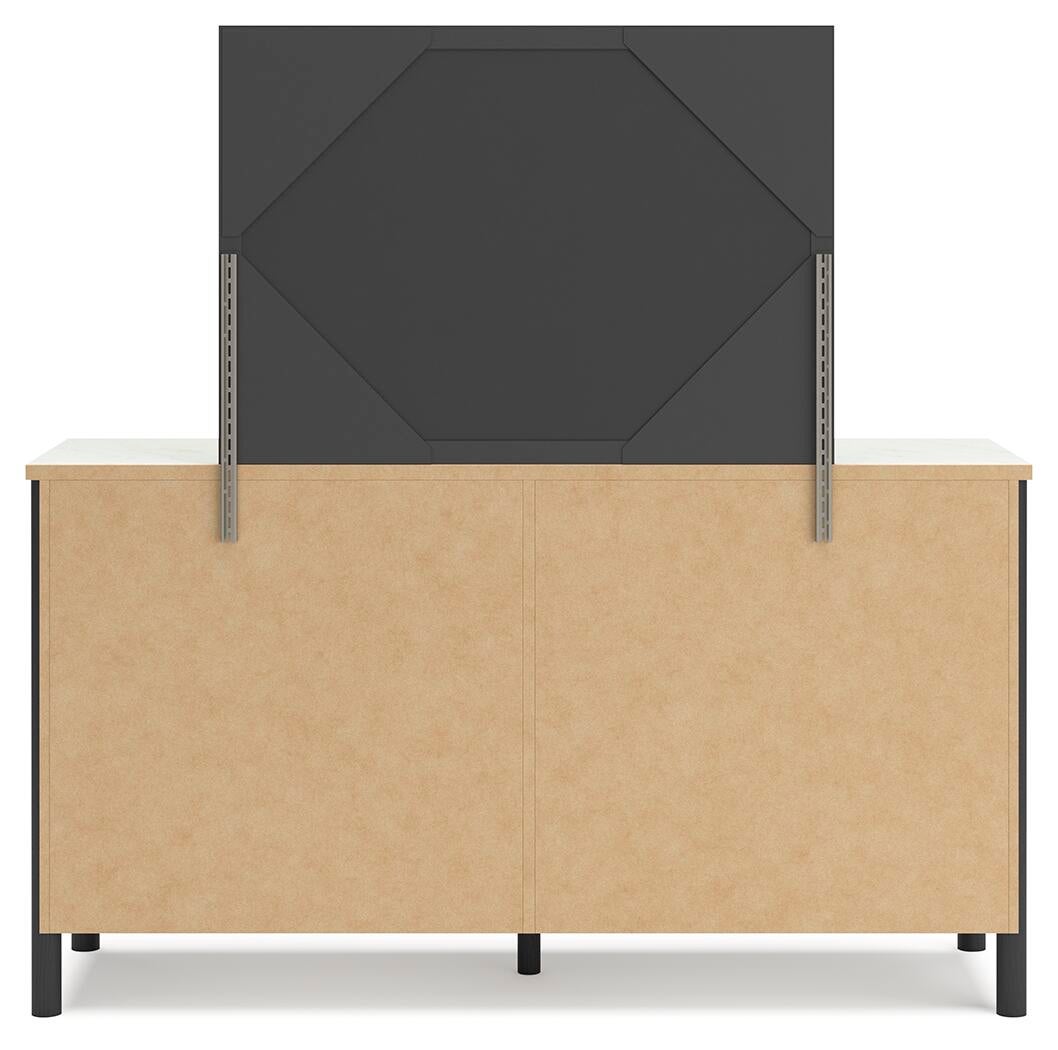 Cadmori Cama Tapizada con Panel, Cómoda y Espejo