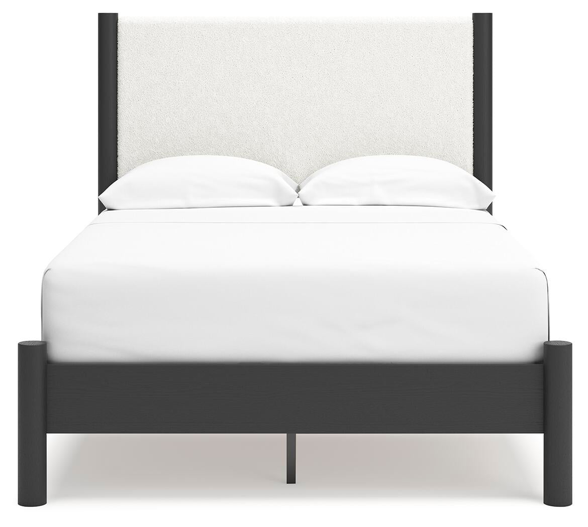 Cadmori Cama Tapizada con Panel, Cómoda y Espejo