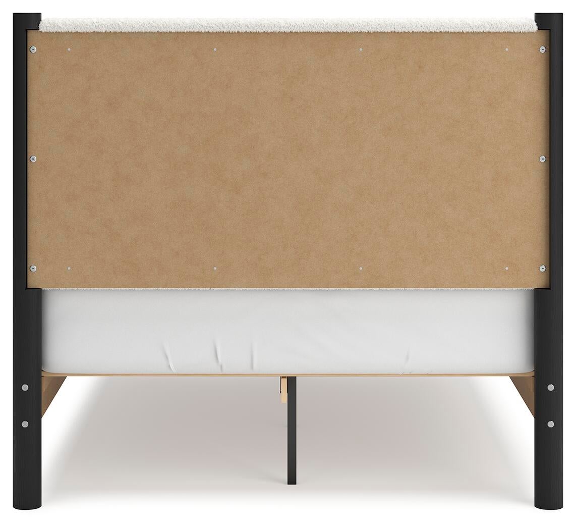 Cadmori Cama Tapizada con Panel, Cómoda y Espejo