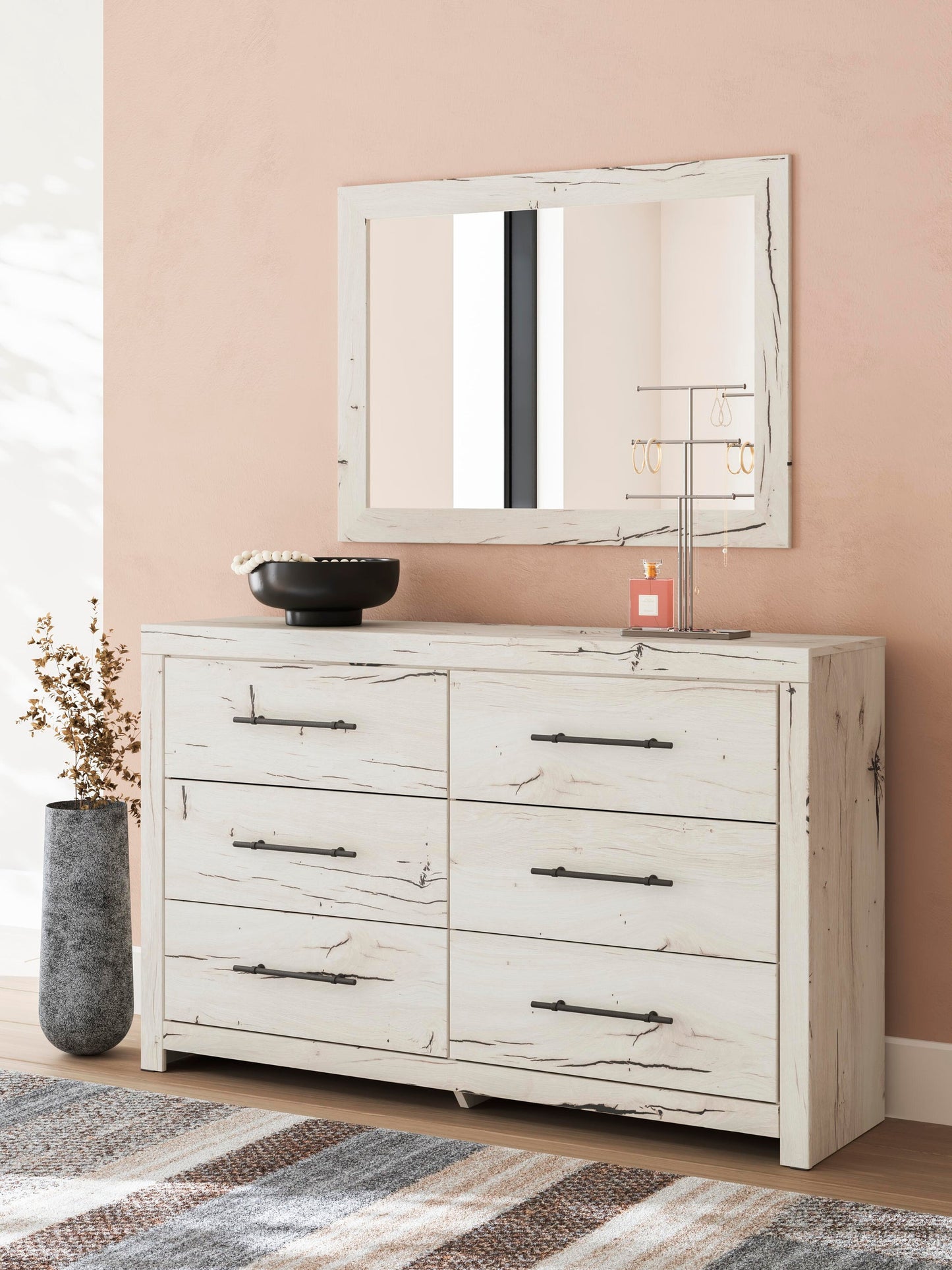 Lawroy  Panel Bed With Storage, Dresser And Mirror