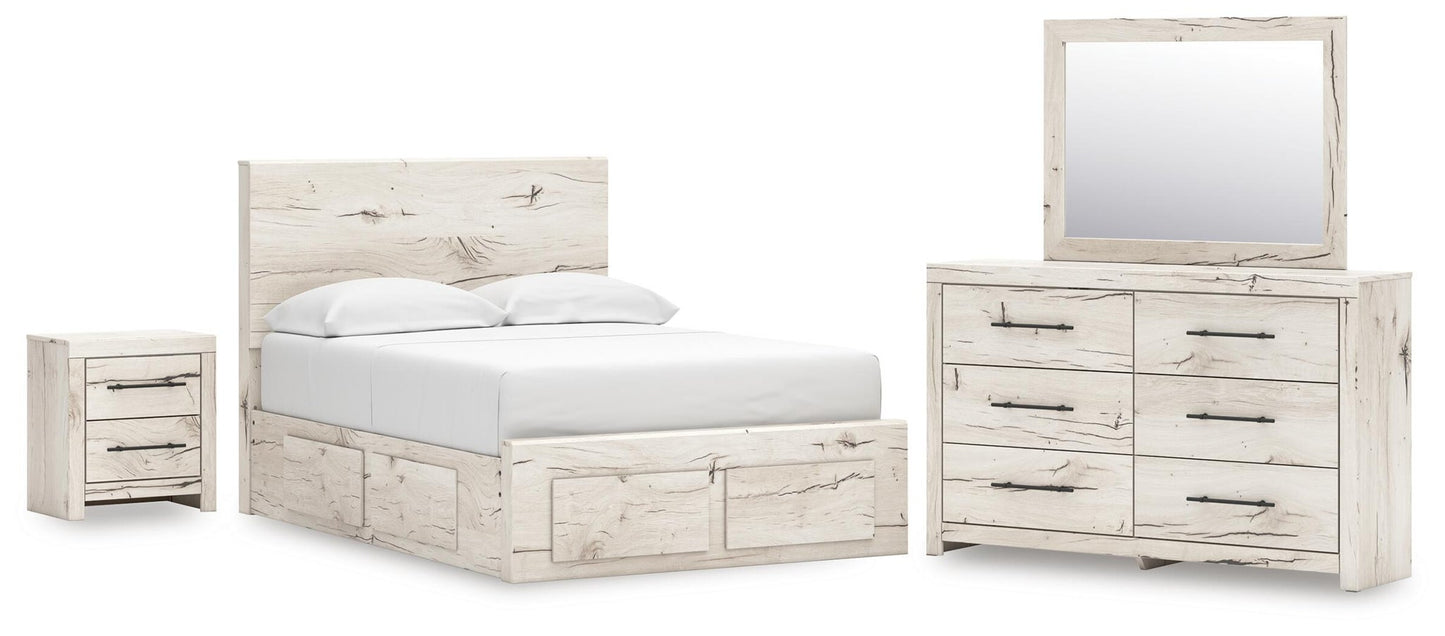 Cama, cómoda, espejo y mesita de noche Lawroy Panel