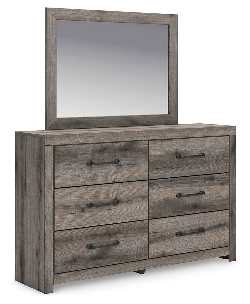 Cama de paneles, cómoda, espejo y mesita de noche Graystorm