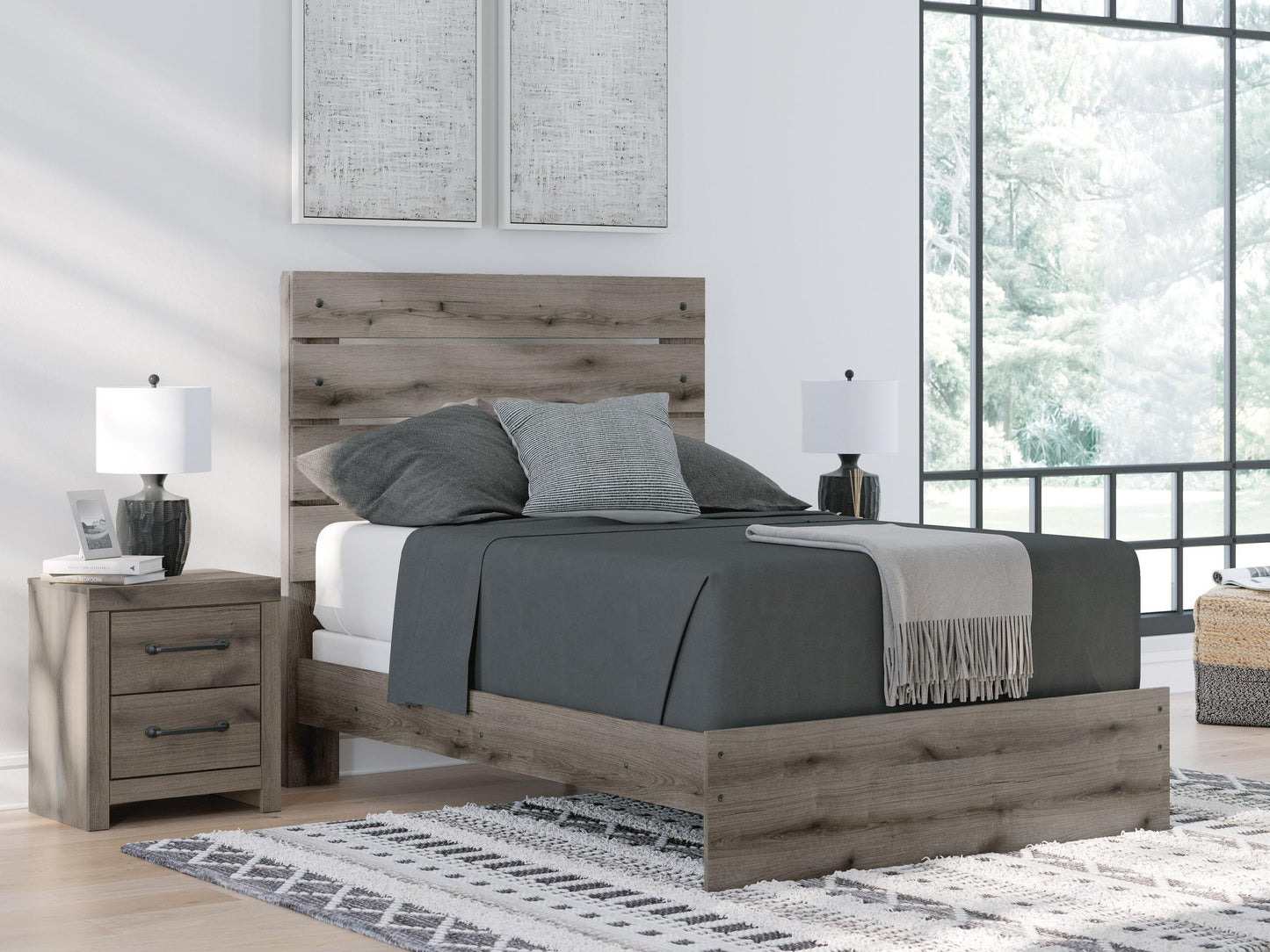 Graystorm  Panel Bed, Dresser And Mirror