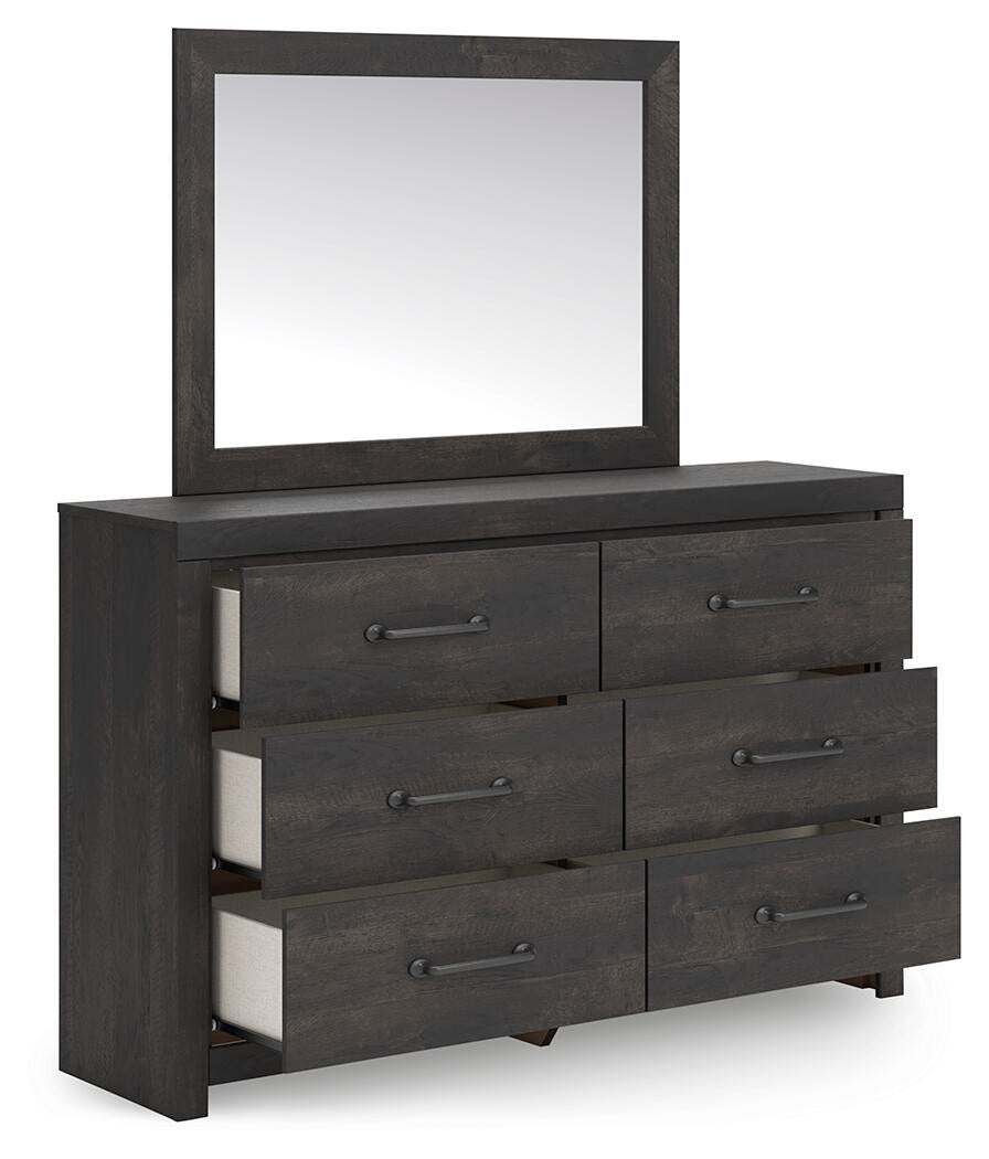 Cama con panel, tocador y espejo Hollivern