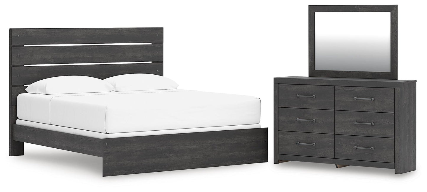 Cama con panel, tocador y espejo Hollivern