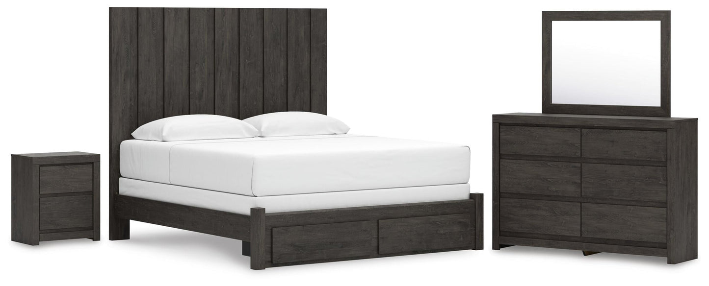 Cama Panel, Cómoda, Espejo y Mesita de Noche Fraluna