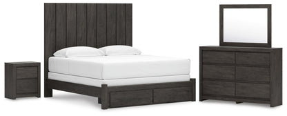 Cama Panel, Cómoda, Espejo y Mesita de Noche Fraluna