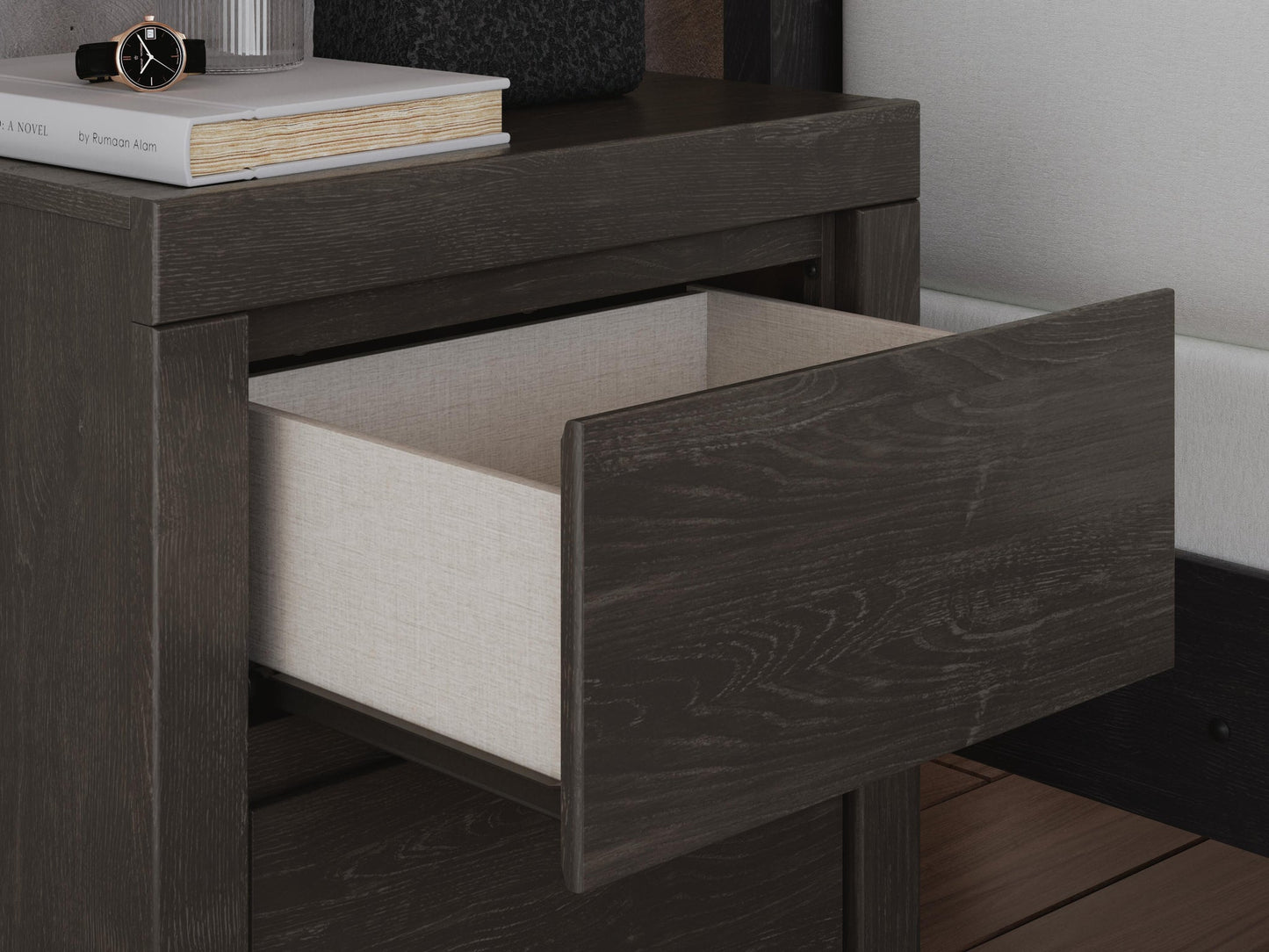 Cama Panel, Cómoda, Espejo y Mesita de Noche Fraluna