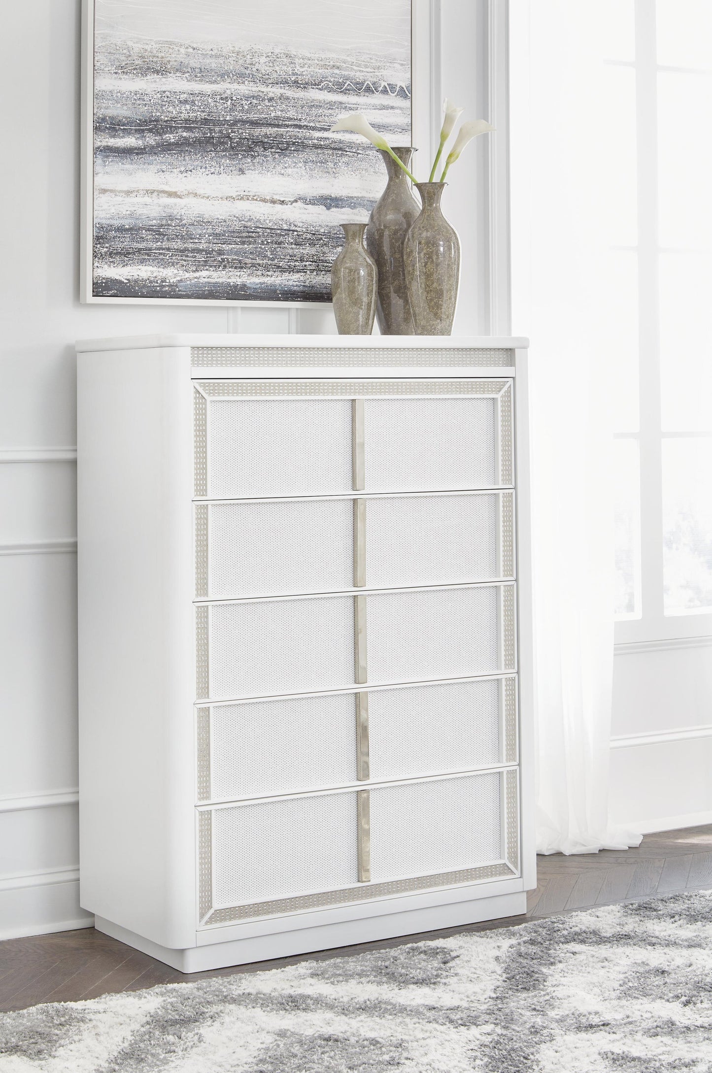 Chalanna  Upholstered Storage Bed, Dresser, Mirror, Chest And Nightstand