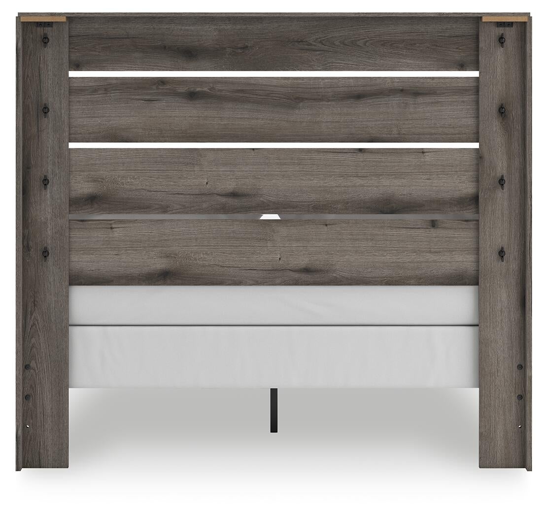 Cama con paneles, cómoda y espejo Graystorm