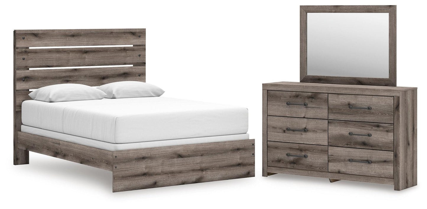 Cama con paneles, cómoda y espejo Graystorm
